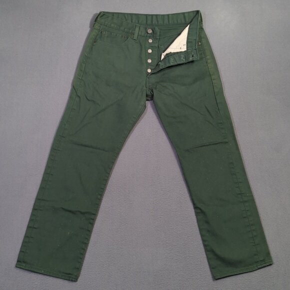 Levi's Jeans Mens 32x30 Fits 30x27 Green 501 Straight Button Fly Denim - Picture 1 of 13